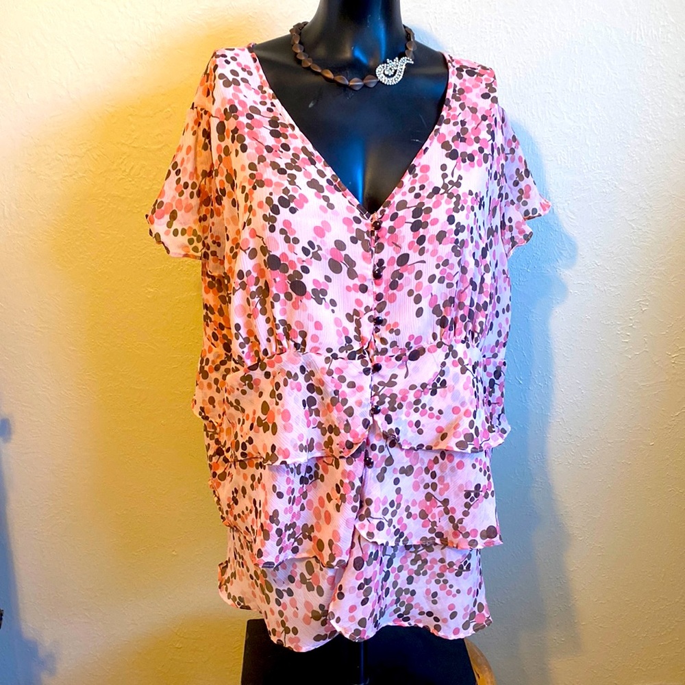 Apt. 9 Women Pink and Brown Blossoms With Layers of Ruffles